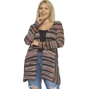 JohnPaulRichard Crochet Cardigan Rainbow Multicolor Striped LARGE Open Front
